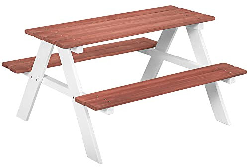 Outsunny Picknicktisch für Kinder mit 2 Bänken aus Massivholz - Tisch für den Garten - ABM. 89L x 79l x 50H cm braun und weiß