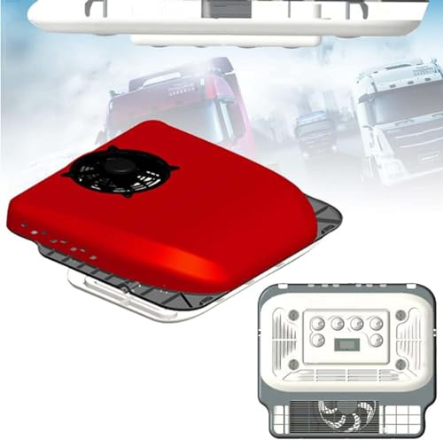 FJAUOQ 12V 24V DC RV Climatiseur de Toit Ultra Mince Climatisation de Stationnement Électrique Refroidissement Seulement Fonctionnement Climatiseur Universel de Voiture,Rouge,24V