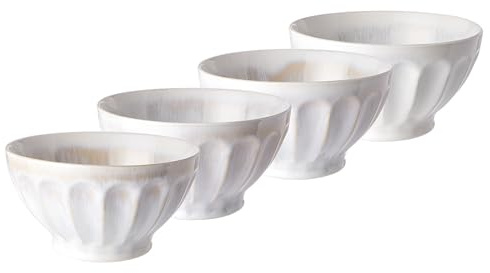 BUTLERS Schüssel 850ml 4er Set Salatschüssel BERGAMO Steinzeug Geschirr Bowl-Schüssel | Servierschüssel Obstschale Teller tief | Geriffelt & mediterran | Mikrowellen- & spülmaschinenfest