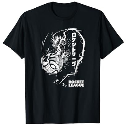 Rocket League T-Shirt Schwarz Klein U-Ausschnitt Kurzarm Klassische Passform Rocket League Blast Kanji Design