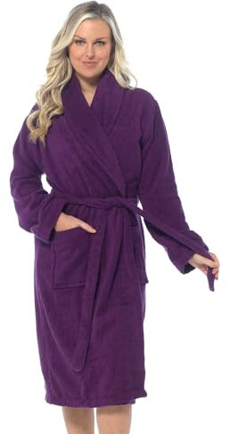Undercover Damen-Bademantel, Frottee, 100 % Baumwolle, Schalkragen oder Kapuze, zum Trocknen, dunkelviolett, 12-14