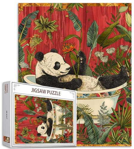 Tucocoo Cute Panda Jigsaw Puzzle 1000 Pieces Puzzles for Adults, White Bathtub Jigsaw Puzzles for Challenging Family Activity Games DIY Flower Puzzle for Home Wall Decor Gifts - 20 x 27 Inches