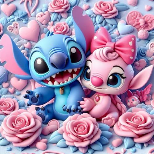 CLYCTIP Diamond Painting Kits for Adults,Stitch diamond painting Pictures by Numbers for Kids Adults,Diamond Art Kits , 12 x 16 inch (white)
