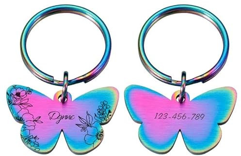 Anpassbare Hundehalsbandanhänger,Schmetterlingsanhänger Für Hunde,Medaille Mit Gravur,Name,Personalisierte Nummer,Kätzchen,Welpenzubehör,Regenbogen,30mm