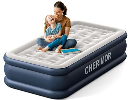 CHERIMOR Single Air Bed, Inflatable Mattress with Built-in Pump, Anti-Leak Inflatable Bed, Puncture Resistant Blow Up Guest Bed, 2 Mins Self-Inflating Air Mattress for Camping & Home, 190x100x46cm