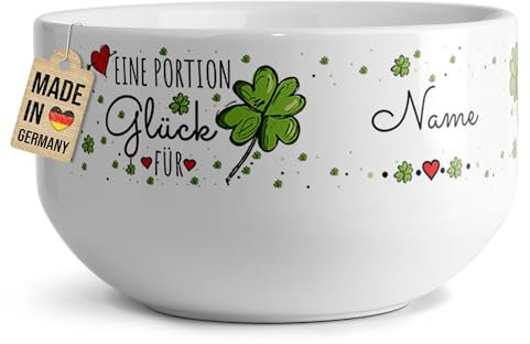 PR Print Royal Müslischale mit Name selbst gestalten - Eine Portion Glück - Personalisiertes Geschenk zum Geburtstag, Weihnachten, Danke sagen, Abschiedsgeschenk Kollegin | Keramik, 500 ml