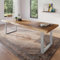 trelevo Esszimmertisch 280x100 cm, Akazienholz massiv, Tischplatte naturfarben, echte Baumkante, U-Gestell Silber, Baumkantentisch