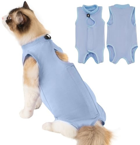 Avont Katzenbody nach OP Erholungsanzug Kleidung Modal Recovery Kastration Spay Entwöhnung Leckschutz Suit für Katze, Bauchwunden oder Hautkrankheiten -L/Blau