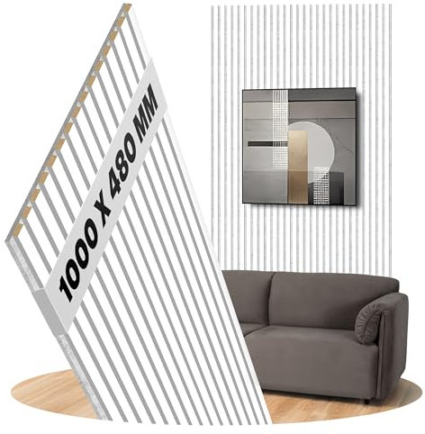 Panneaux acoustiques en chêne d'hiver, lattes de bois en feutre noir, revêtement mural, surface : bois véritable, dimensions : 1000 x 480 mm - Largeur des lattes: 27 mm (en chêne d'hiver)