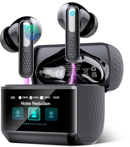 AI Auriculares Traductor en Tiempo Real con Pantalla Táctil LED, 3 en 1 Auriculares Traductores de Idiomas, 6 Modos Traducción con 164 Idiomas, Reducción de Ruido ANC+ENC, 5 Modos EQ, 48H, Negro