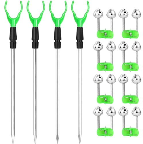 DONQL 4 STK Rutenhalter Angel mit 8 STK Angelglocke | Teleskopierbar Rutenständer, Angelhalter, Rutenständer Angeln für Angler an Ufer, Meer, See und Fluss