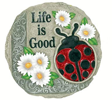 Spoontiques – Garten-Dekor – „ Life Is Good“-Marienkäfer-Trittstein – Dekostein für Garten