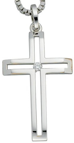 JOBO Anhänger Kreuz 585 Gold Weißgold 1 Diamant-Brillant 0,05ct.
