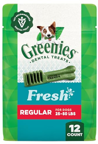 Greenies Veterinarian-Recommended Natural Dental Dog Treats, Dental Chews for Dogs, Regular Size, Fresh Flavor, 12 oz. Pack, 12 Count