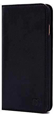 32nd Classic Series - Real Leather Book Wallet Flip Case Cover For Apple iPhone 6 Plus & 6S Plus, Real Leather Design With Card Slot, Magnetic Closure and Built In Stand - Black