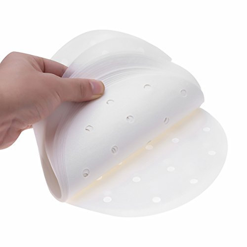 iiniim Bamboo Steamer Paper, Round Disposable Air Fryer Liners Perforated Parchment for Baking Steaming Basket