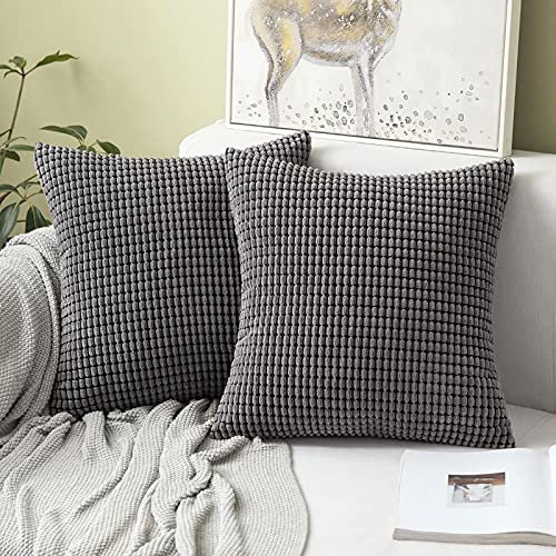 MIULEE 2er Set Kissenbezüge Kordsamt Dekokissen Kissenbezug Sofakissen Dekorativ Couchkissen Kissenhülle Bezug Weich für Wohnzimmer Schlafzimmer 45x45 cm, 18x18 Inch Grau