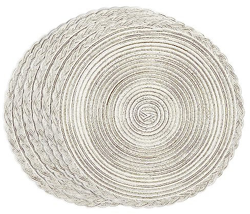 Platzsets / Place Mat, U'Artlines Runde-Form Crossweave Woven Baumwolle Garn Tischset Set von 6 (Rund, Sahne Farbe)