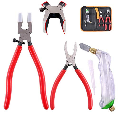 Hilitchi 3-Pcs Premium Glass Running Breaking Pliers and Pistol Grip Cutter Set Glass Tool for Stained Glass, Mosaics and Fusing Work