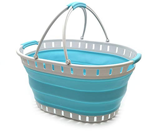 SAMMART 25L Collapsible Plastic Laundry Basket - Foldable Pop Up Storage Container / Organizer - Portable Shopping Bakset - Space Saving Hamper / Tub