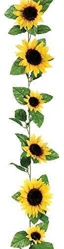 1 Stück Seiden-Sonnenblumen-Girlande in Gelb, 1,8 m lang mit 12 Blumen, künstliche Blumenranken für Zuhause, Hochzeit, Garten, Party, Dekoration
