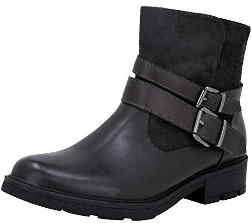 Fitters Footwear That Fits Donne Stivaletto Laia PU Stivali da Biker con Fibbie (45 EU, Grigio)