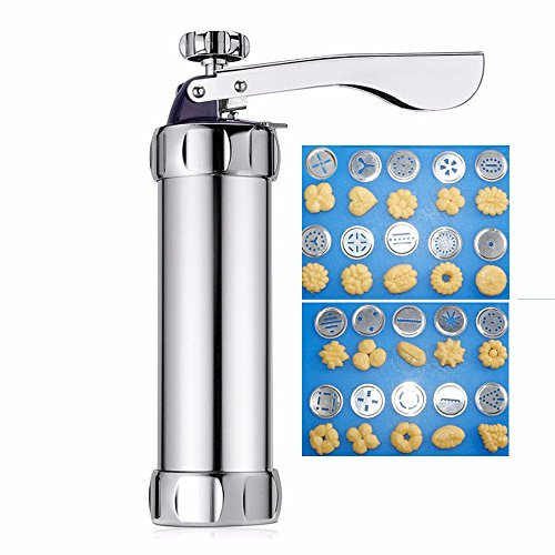 kangOnline Biscuit Press Set Cookie Maker Machine Kit Stainless Steel 20 Discs 4 Icing Tips Spritz Dough Biscuits Making Tools