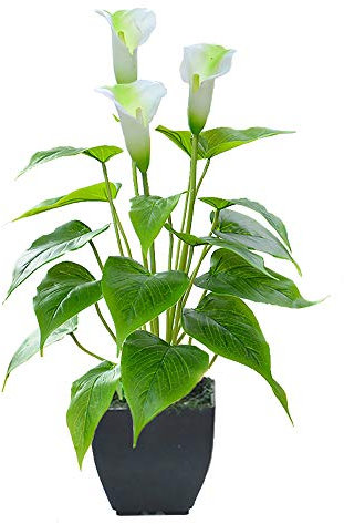 Beebel Künstliche Calla-Lilie, künstliche kleine Topfpflanze mit schwarzem Topf, künstliche Bonsai-Blume für Zuhause, Büro, Innen- und Außenbereich, Dekoration (weiße Kunstblume)