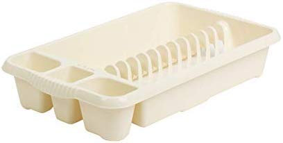 JMS® Medium Plastic Basin Cutlery Kitchen Dish Drainer Sink Plate Holder Rack Organiser (Cream)