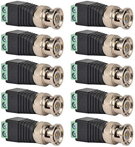 Connettori per balun video BNC maschio, adattatore per balun video connettore BNC maschio usuale, connettori video coassiali per terminali a vite 10 pezzi