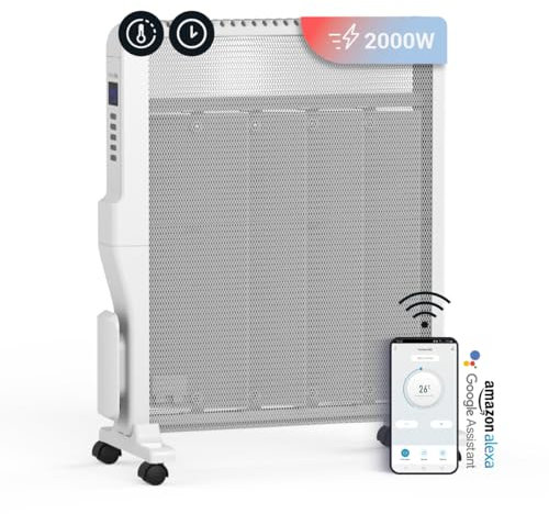 UNIVERSALBLUE Radiador Mica con WIFI Blanco | Calefactor Bajo Consumo | 2000W Calor | Protección Sobrecalentamiento | Temporizador | 2 Potencias | Sistema Silencioso