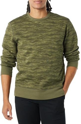 Amazon Essentials Felpa Girocollo in Pile (Disponibile nelle Taglie Big & Tall) Uomo, Verde Motivo Mimetico Astratto, XXL