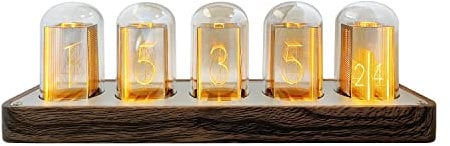 Lonyiabbi Nixie Röhrenuhr, elektronisch, LED-Leuchten, Mulation, Retro, moderner Holzwecker, USB-betrieben, Heimdekoration, Geschenk