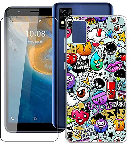 DYSu Hülle + Schutzfolie für ZTE Blade A31 (5.45), Transparent Case Weich Silikon TPU Schutzhülle Schale Und Gehärtetes Glas Protector für ZTE Blade A31 - XS40