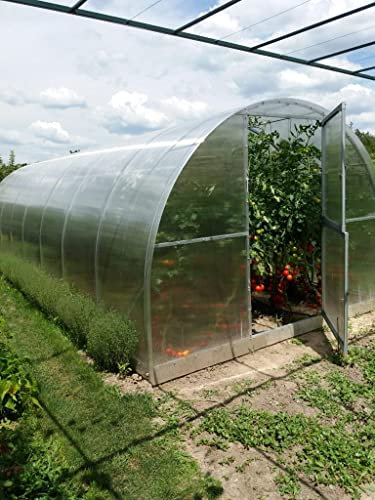 Gewächshaus 3x4m, 12qm, Tunnelgewächshaus Polycarbonat 6mm, 2 Türen, Hohlkammerstegplatten UV-Schutz