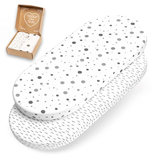 mimaDu - 2er Set Spannbettlaken Baumwolle OekoTex 75x35cm auch für 70x32, 70x37, 70x30 - Spannbetttücher für Kinderwagen, Stubenwagen, Moseskorb - Babybettlaken weich & hautfreundlich