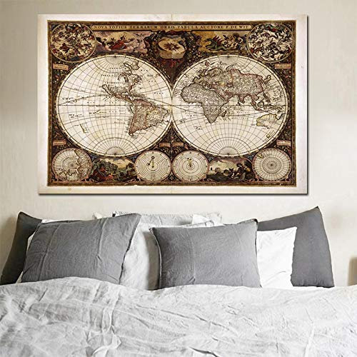 Malerei Leinwand Malerei Vintage Weltkarte Poster Drucken Europa Antike Eine Karte Wandbild für Wohnzimmer Cuadros Decor 60x80cm (24x32in) Rahmenlos