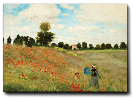 Giallobus - Impression sur toile - Claude Monet - Champ de coquelicots 2 - Cadre en toile de qualité supérieure - 100L x 70l cm - Tableaux modernes pour la maison