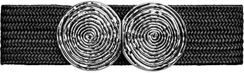 Caspar GU325 breiter elastischer Damen Stretch Taillengürtel mit goldfarbener Doppelschnalle, Gürtelgröße:75 [für Körperumfang 85-95 cm], Farbe:Schwarz-Silberschnalle