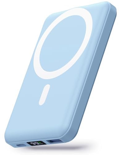 Yiisonger Batterie Externe Magsafe, 10000mAh Power Bank Magnétique Charge Rapide 22.5W avec USB-C écran LED Mag-Safe Chargeur Portable Compatible pour iPhone15/14/13/12/Pro/Pro Max(Bleu Clair)