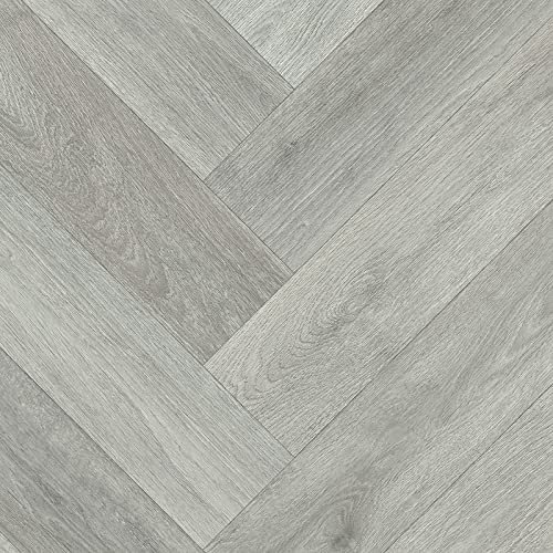 Plank Effect Vinyl Flooring 5mm Thick Lino for Bathroom Kitchen Hall (Grey Herringbone Parquet, 5m x 3m)