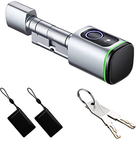 YoumiAI TT Lock BLE Smart Türschloss für Euro Zylinderschloss,elektronisches Schloss,Fingerabdruck IC Karten schlüssel,TT Lock Entriegelung (Silber, 45/45 90mm)