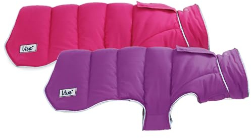Ancol Viva Reversible Dog Coat with Harness Hole - Pink Purple - Lightweight Puffer Reflective Pet Jacket for Dogs - L