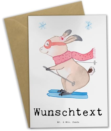 Mr. & Mrs. Panda grußkarte personalisiert Hase Skifahren - Personalisierte Geschenke, Geschenk, Ski fahren, Karte, Skirennen, Skisport, Klappkarte, individuelle, Grußkarten, Skiwettbewerb