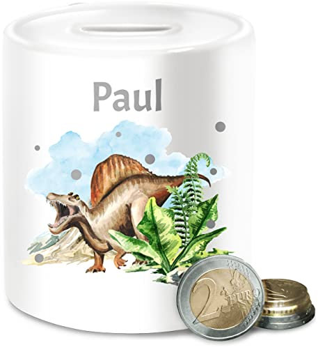 Spardose - Dinosaurier Geschenk Dino Geschenke Dinos I - Unisize - Weiß - personalisierte Junge Tier Name sparbüchse Kinder Tieren t rex spardosen saurier kinderspardosen Dinosaur Dinosaurs