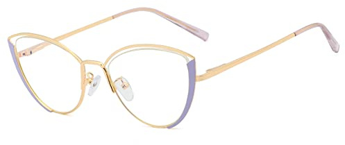 kachawoo Anti Blaulicht Brillen Frauen Optische Halbrahmen Computer Brillen Weibliche Katzenaugen Gläser Metall (purple gold frame)