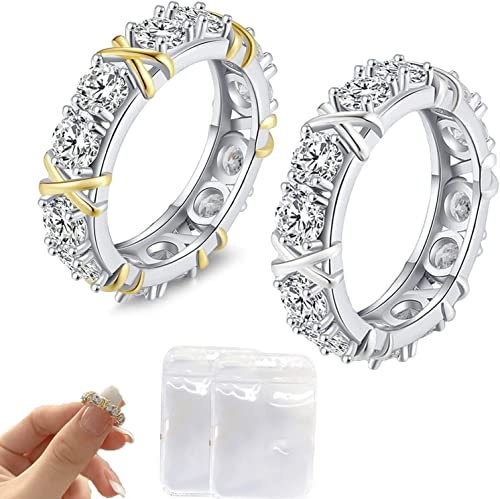 Magnetic Zircon Shaping Cross Full Moissanite Diamond Ring,Moissanite Magnetology Lymphvity Ring 925 Sterling Silver X Criss Cross Ring (8, Gold)