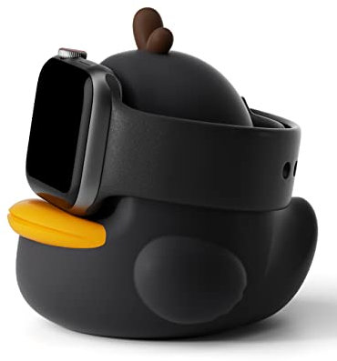 ELETIUO Charger Stand Compatible with Apple Watch Series 49/46/45/44/42/41/40/38mm iWatch Ultra2/Ultra/10/9/8/SE2/7/6/SE/5/4/3/2/1,Cute Duck Silicone Dock,Supports Night Stand Mode,Black