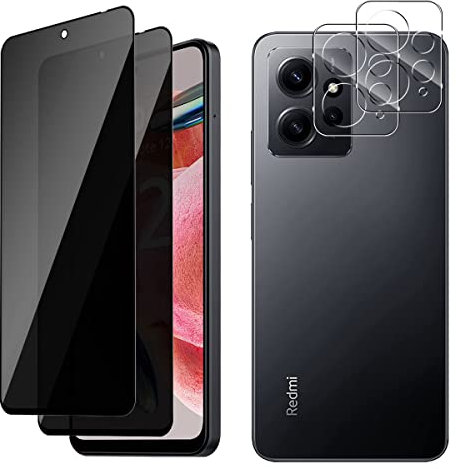 Vanrain 2+2 Pezzi Privacy Pellicola Protettiva per Xiaomi Redmi Note 12 4G e Pellicola Fotocamera Protettiva, Durezza 9H Anti Spy Vetro Temperato Pellicola Anti Graffio, Niente bolle