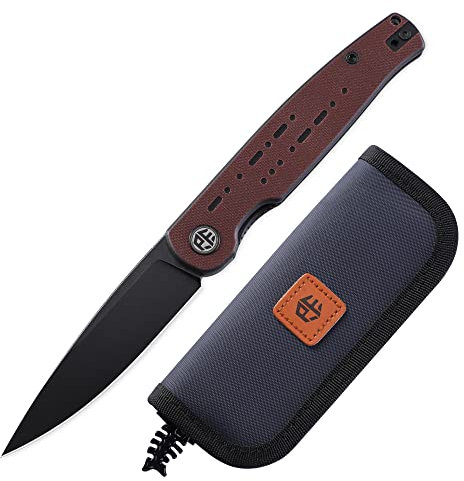 Petrified fish PFE07 Morse Couteau Pliant, 3 inch 154CM lame en acier, 3 OZ G10 Poignée Poche EDC Couteau Pliant (Red Black Stonewashed)